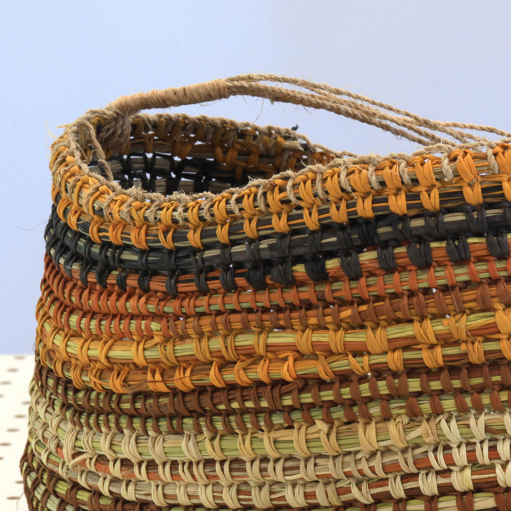 Aboriginal Artwork by Helen Guyula Gopurrma, Gapuwiyak - Woven Bag/Basket (24x15x14cm)