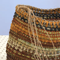 Aboriginal Artwork by Helen Guyula Gopurrma, Gapuwiyak - Woven Bag/Basket (24x15x14cm)