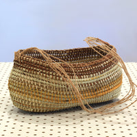 Aboriginal Artwork by Helen Guyula Gopurrma, Gapuwiyak - Woven Basket (24x10x15cm)