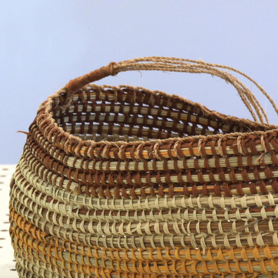 Aboriginal Artwork by Helen Guyula Gopurrma, Gapuwiyak - Woven Basket (24x10x15cm)