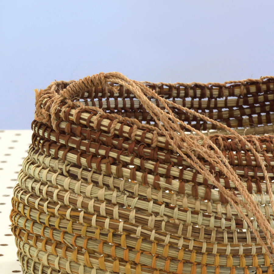Aboriginal Artwork by Helen Guyula Gopurrma, Gapuwiyak - Woven Basket (24x10x15cm)