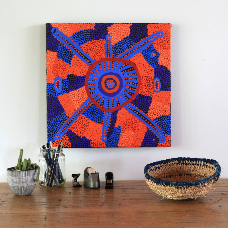 Aboriginal Artwork by Helen Nampijinpa Robertson, Ngapa Jukurrpa - Puyurru, 46x46cm