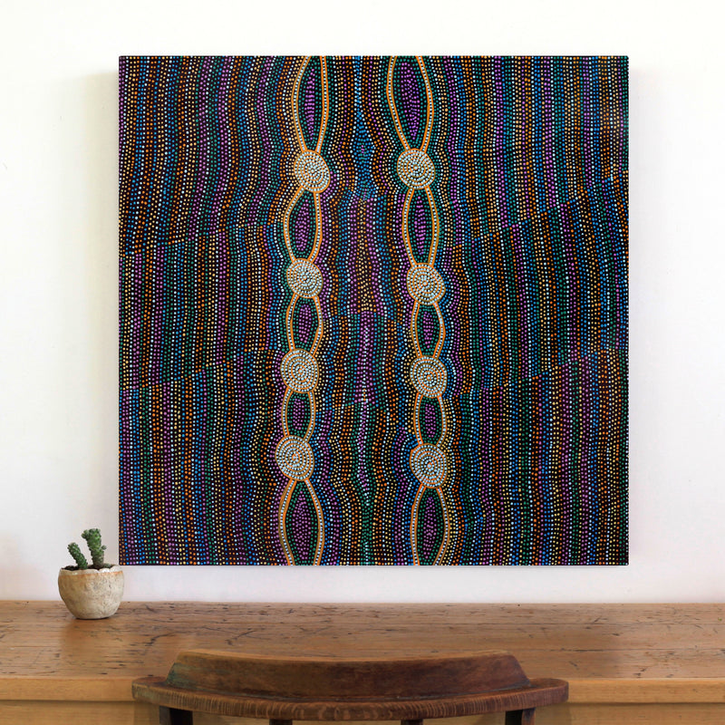 Aboriginal Artwork by Helen Nungarrayi Reed, Mina Mina Dreaming - Ngalyipi, 76x76cm