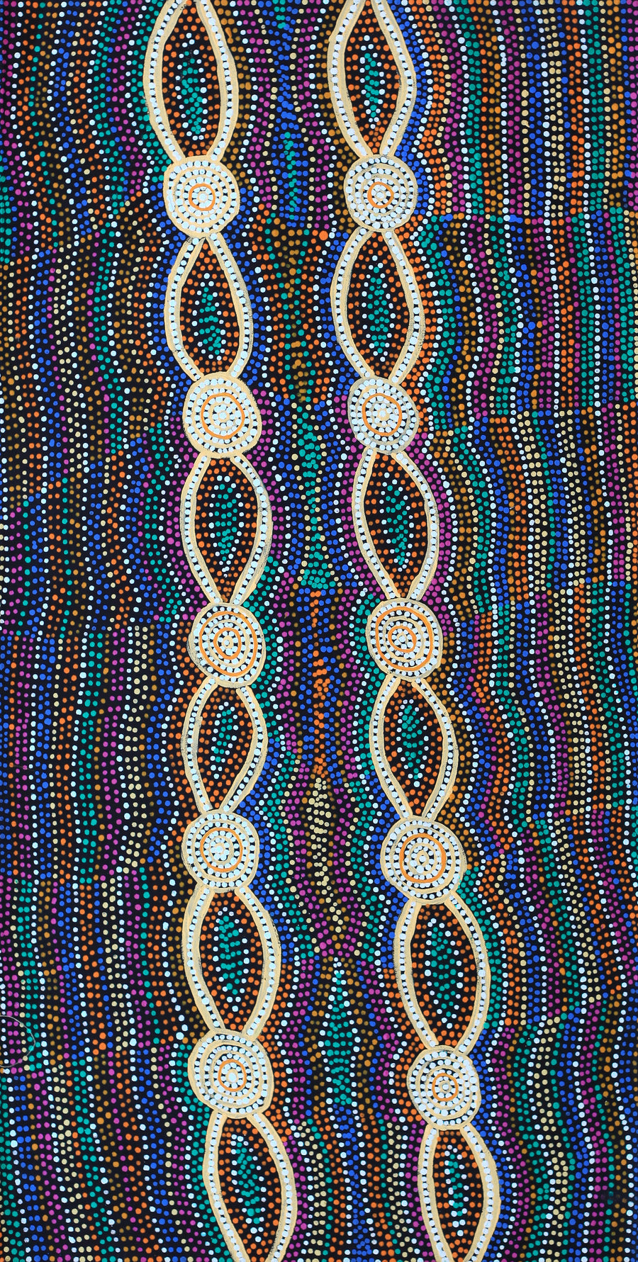 Aboriginal Artwork by Helen Nungarrayi Reed, Mina Mina Dreaming - Ngalyipi, 91x46cm