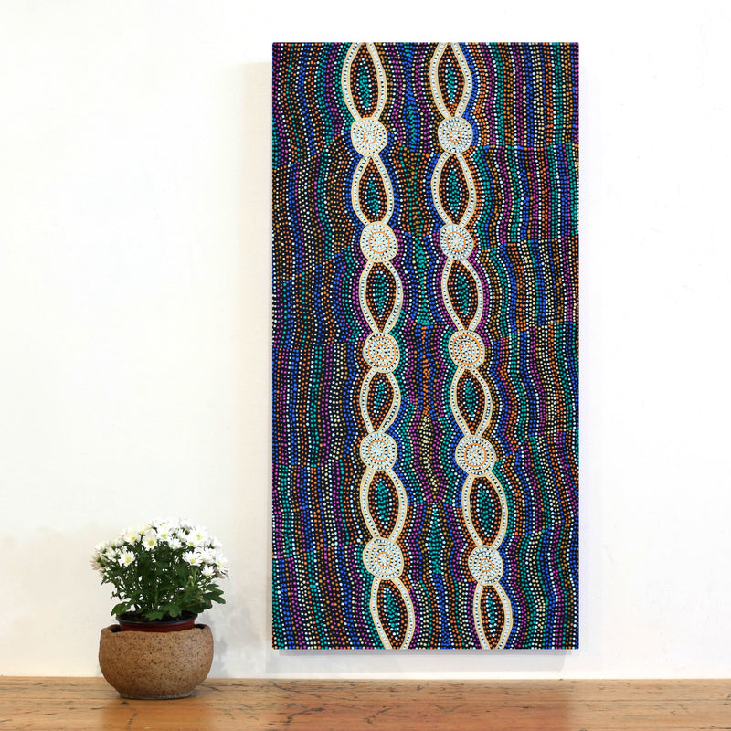 Aboriginal Artwork by Helen Nungarrayi Reed, Mina Mina Dreaming - Ngalyipi, 91x46cm