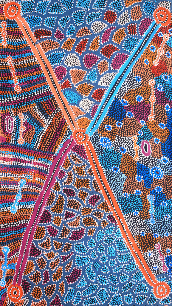 Aboriginal Artwork by Helen Nampijinpa Robertson, Ngapa Jukurrpa - Puyurru, 107x61cm