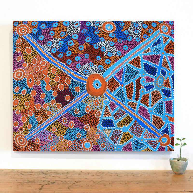 Aboriginal Artwork by Helen Nampijinpa Robertson, Ngapa Jukurrpa (water Dreaming) - Puyurru, 76x61cm
