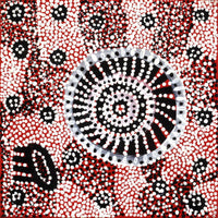 Aboriginal Art by Helen Nampijinpa Robertson, Ngapa Jukurrpa -  Puyurru, 30x30cm - ART ARK®