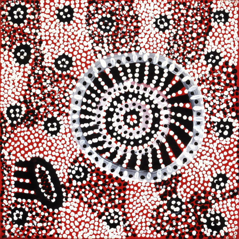 Aboriginal Artwork by Helen Nampijinpa Robertson, Ngapa Jukurrpa - Puyurru, 30x30cm