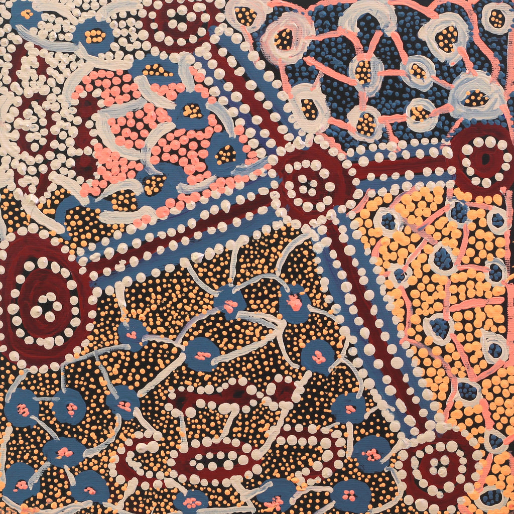 Aboriginal Artwork by Helen Nampijinpa Robertson, Ngapa Jukurrpa - Puyurru, 30x30cm