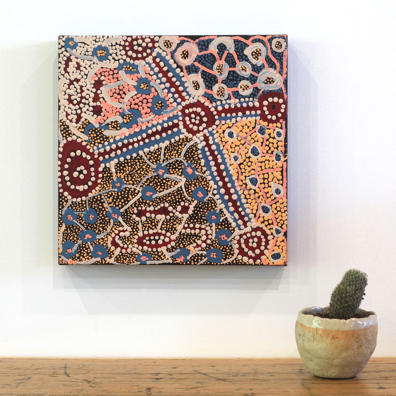Aboriginal Artwork by Helen Nampijinpa Robertson, Ngapa Jukurrpa - Puyurru, 30x30cm