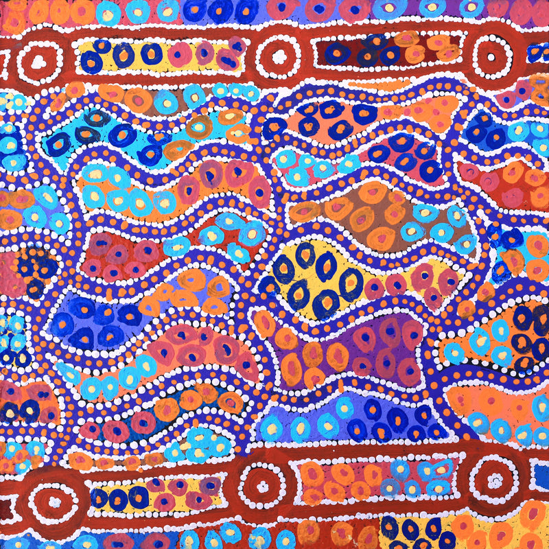 Aboriginal Artwork by Helen Nampijinpa Robertson, Ngapa Jukurrpa - Puyurru, 46x46cm