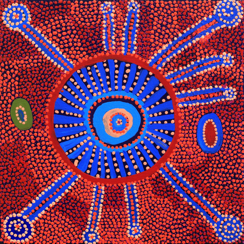 Aboriginal Artwork by Helen Nampijinpa Robertson, Ngapa Jukurrpa - Puyurru, 46x46cm