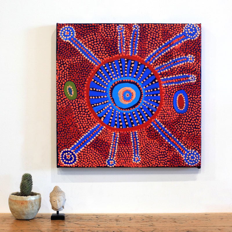 Aboriginal Artwork by Helen Nampijinpa Robertson, Ngapa Jukurrpa - Puyurru, 46x46cm