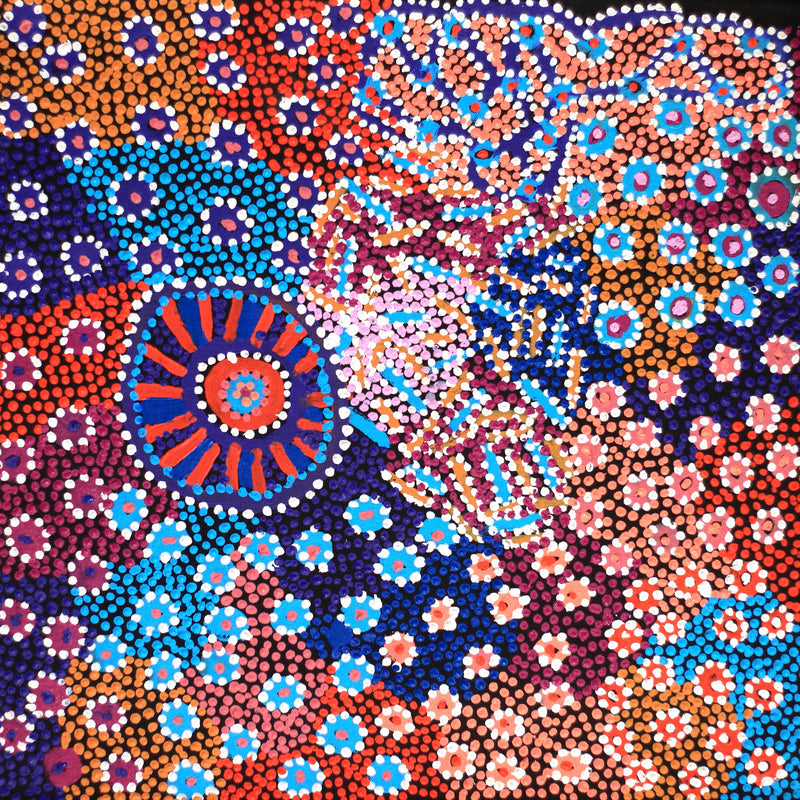 Aboriginal Artwork by Helen Nampijinpa Robertson, Ngapa Jukurrpa - Puyurru, 46x46cm