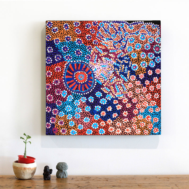 Aboriginal Artwork by Helen Nampijinpa Robertson, Ngapa Jukurrpa - Puyurru, 46x46cm