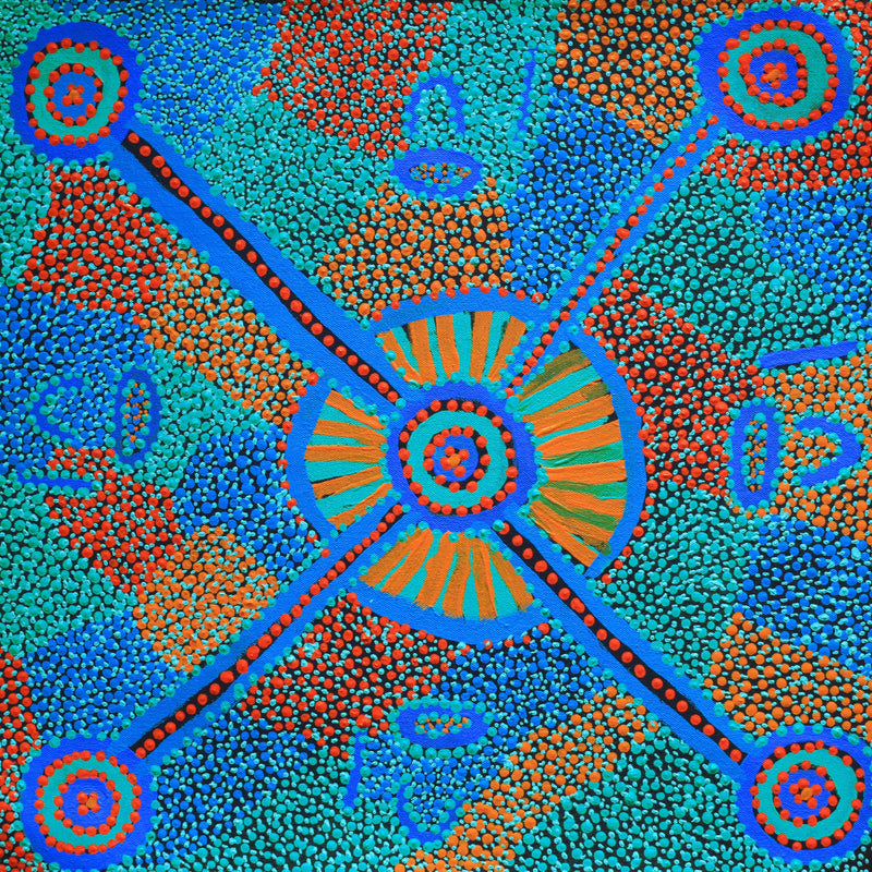 Aboriginal Artwork by Helen Nampijinpa Robertson, Ngapa Jukurrpa - Puyurru, 46x46cm