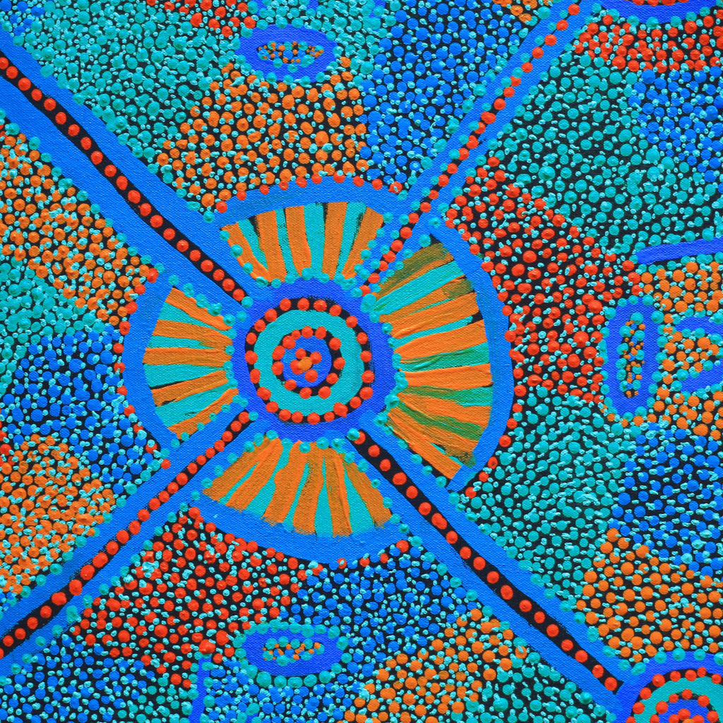Aboriginal Artwork by Helen Nampijinpa Robertson, Ngapa Jukurrpa - Puyurru, 46x46cm - ART ARK®