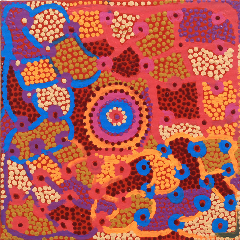 Aboriginal Artwork by Helen Nampijinpa Robertson, Ngapa Jukurrpa - Puyurru, 30x30cm