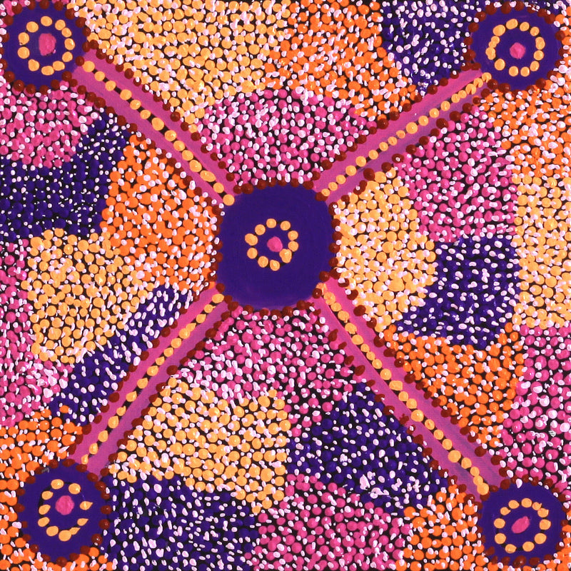 Aboriginal Artwork by Helen Nampijinpa Robertson, Ngapa Jukurrpa - Puyurru, 30x30cm