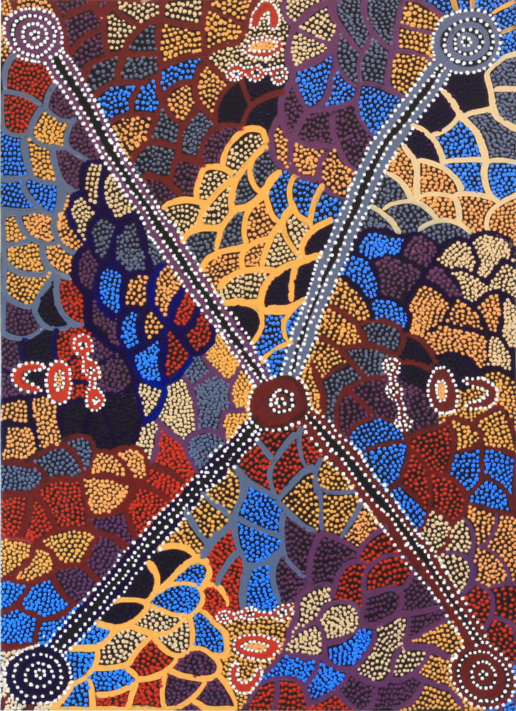 Aboriginal Artwork by Helen Nampijinpa Robertson, Ngapa Jukurrpa - Puyurru, 107x76cm