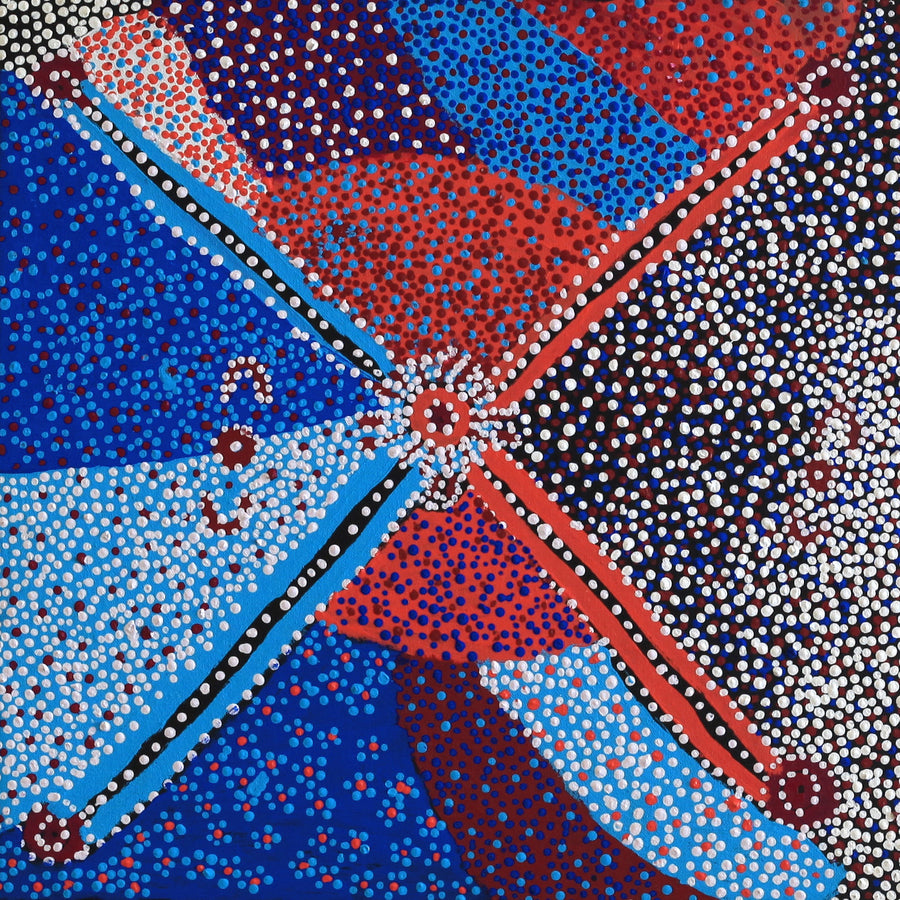 Aboriginal Artwork by Helen Nampijinpa Robertson, Ngapa Jukurrpa - Puyurru, 46x46cm