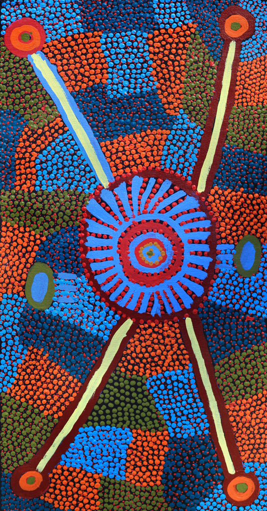 Aboriginal Artwork by Helen Nampijinpa Robertson, Ngapa Jukurrpa (water Dreaming) - Puyurru, 61x30cm - ART ARK®