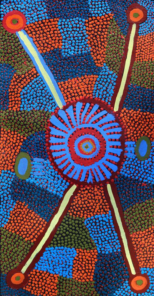 Aboriginal Artwork by Helen Nampijinpa Robertson, Ngapa Jukurrpa (water Dreaming) - Puyurru, 61x30cm