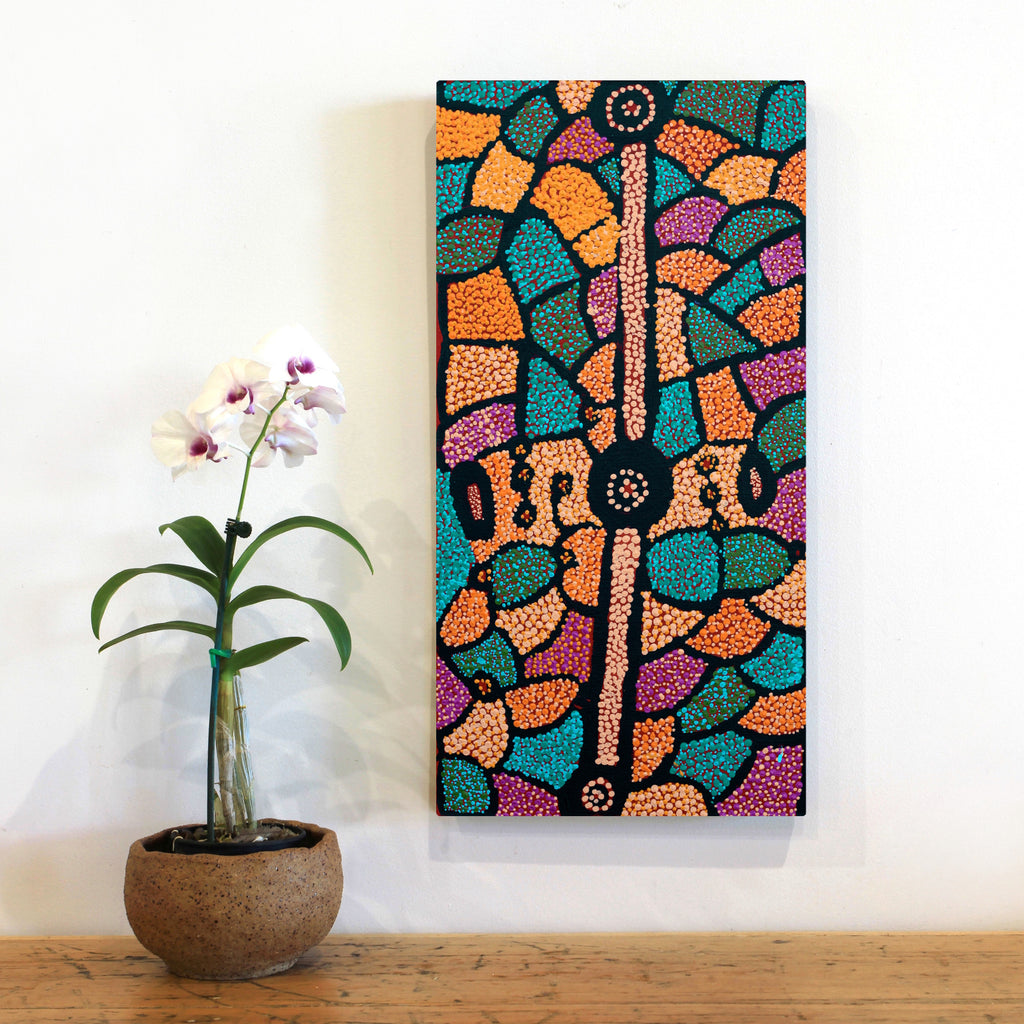 Aboriginal Artwork by Helen Nampijinpa Robertson, Ngapa Jukurrpa (water Dreaming) - Puyurru, 61x30cm