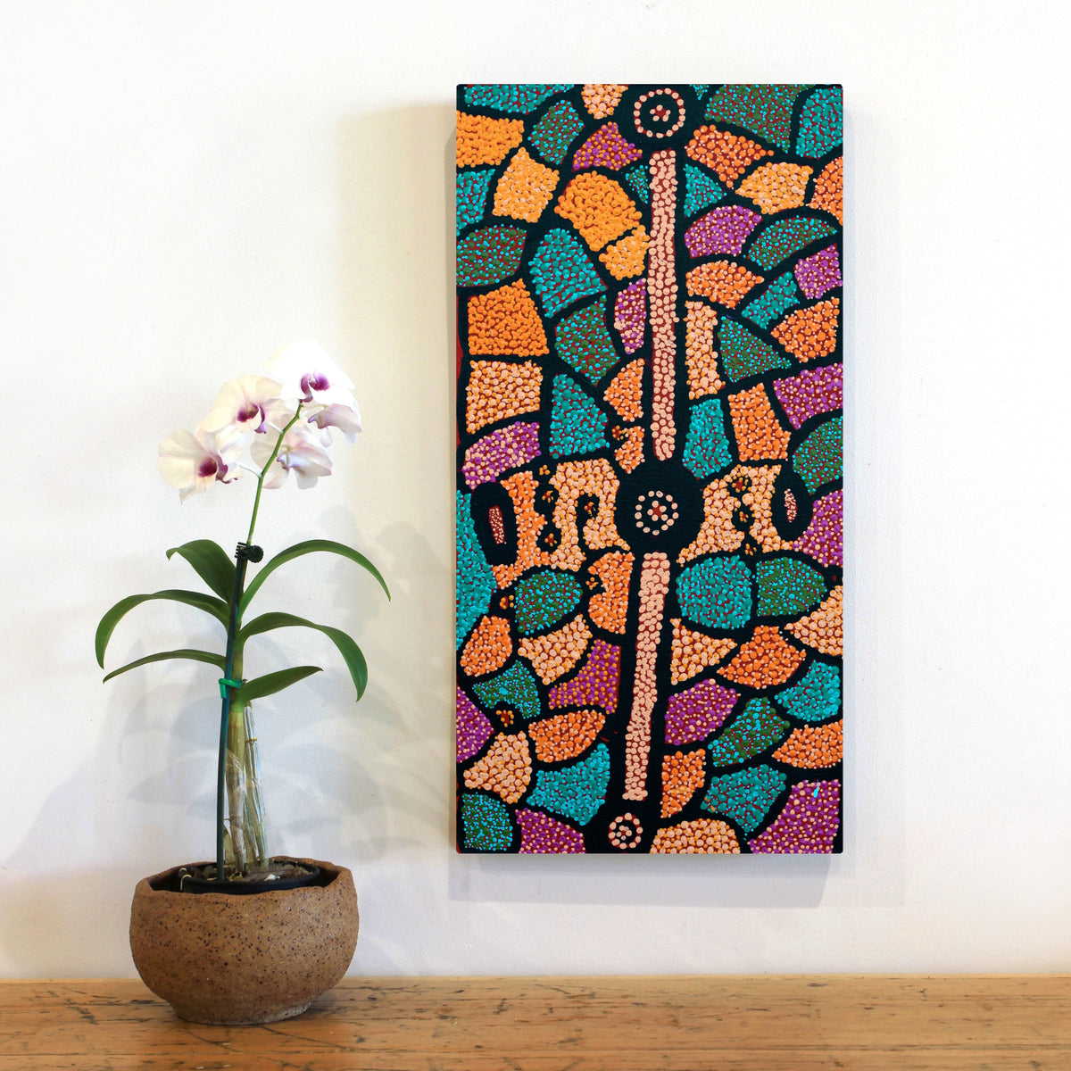 Aboriginal Artwork by Helen Nampijinpa Robertson, Ngapa Jukurrpa (water Dreaming) - Puyurru, 61x30cm