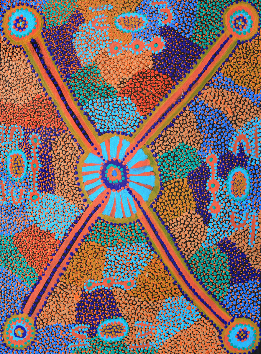 Aboriginal Art by Helen Nampijinpa Robertson, Ngapa Jukurrpa (water Dreaming) - Puyurru, 61x46cm - ART ARK®