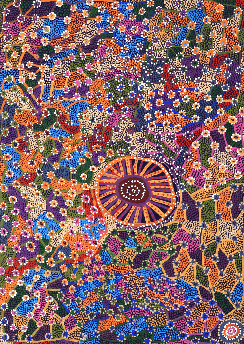 Aboriginal Art by Helen Nampijinpa Robertson, Ngapa Jukurrpa -  Puyurru, 107x76cm - ART ARK®