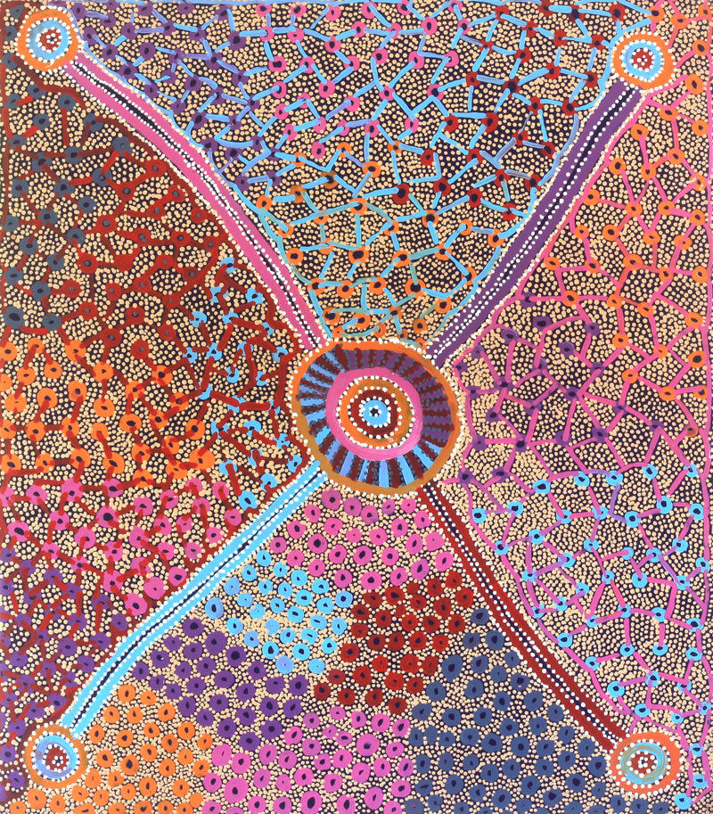 Aboriginal Artwork by Helen Nampijinpa Robertson, Ngapa Jukurrpa - Puyurru, 122x107cm