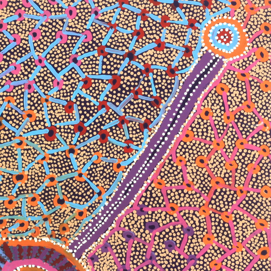 Aboriginal Artwork by Helen Nampijinpa Robertson, Ngapa Jukurrpa - Puyurru, 122x107cm