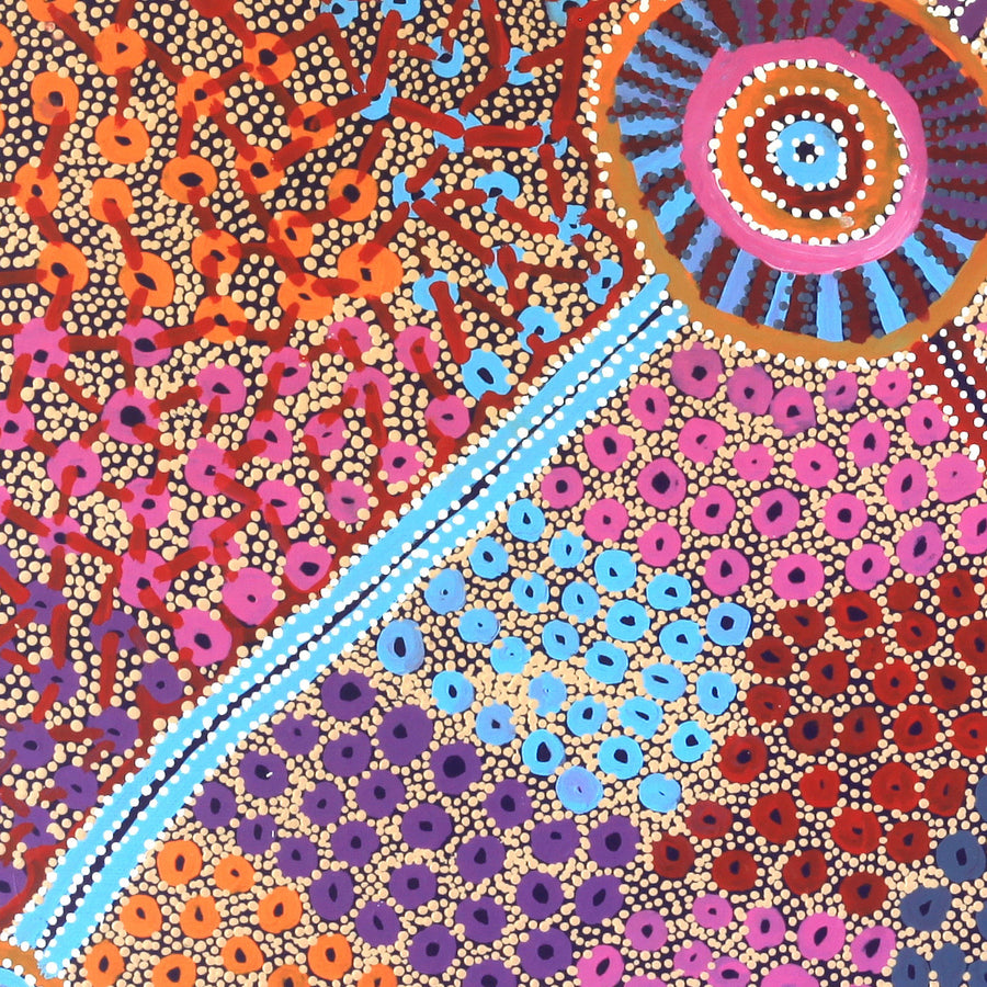 Aboriginal Artwork by Helen Nampijinpa Robertson, Ngapa Jukurrpa - Puyurru, 122x107cm