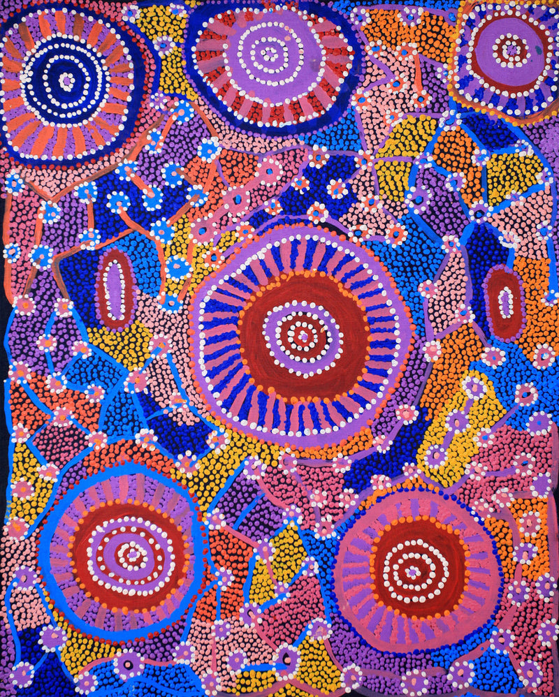 Aboriginal Artwork by Helen Nampijinpa Robertson, Ngapa Jukurrpa - Puyurru, 76x61cm