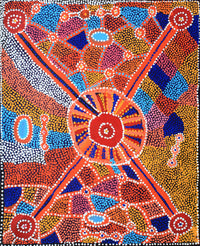 Aboriginal Artwork by Helen Nampijinpa Robertson, Ngapa Jukurrpa - Puyurru, 76x61cm