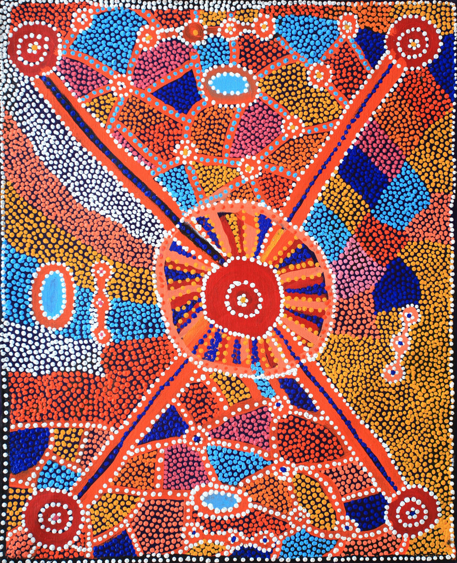 Aboriginal Artwork by Helen Nampijinpa Robertson, Ngapa Jukurrpa - Puyurru, 76x61cm