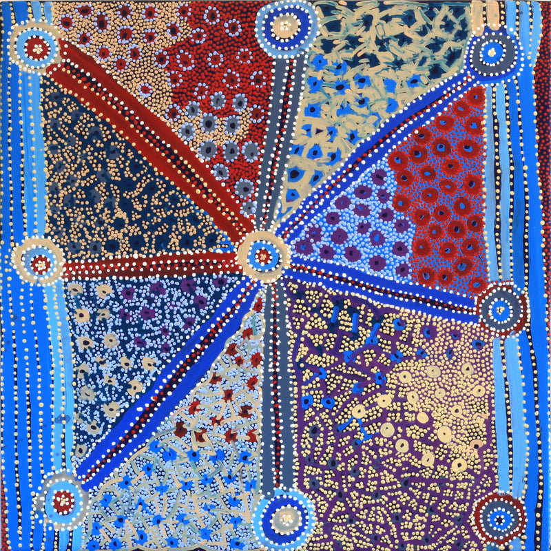 Aboriginal Artwork by Helen Nampijinpa Robertson, Ngapa Jukurrpa - Puyurru, 91x91cm