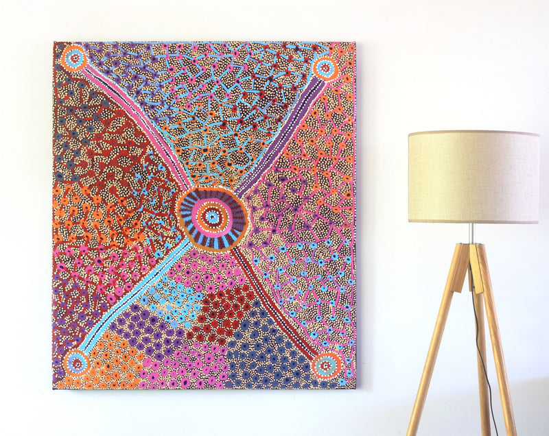 Aboriginal Artwork by Helen Nampijinpa Robertson, Ngapa Jukurrpa - Puyurru, 122x107cm
