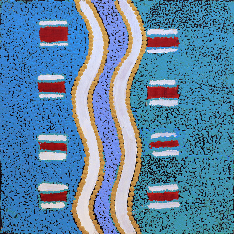 Aboriginal Artwork by Henry Jampijinpa Spencer, Wardapi Jukurrpa (Goanna Dreaming) - Yarripilangu, 30x30cm