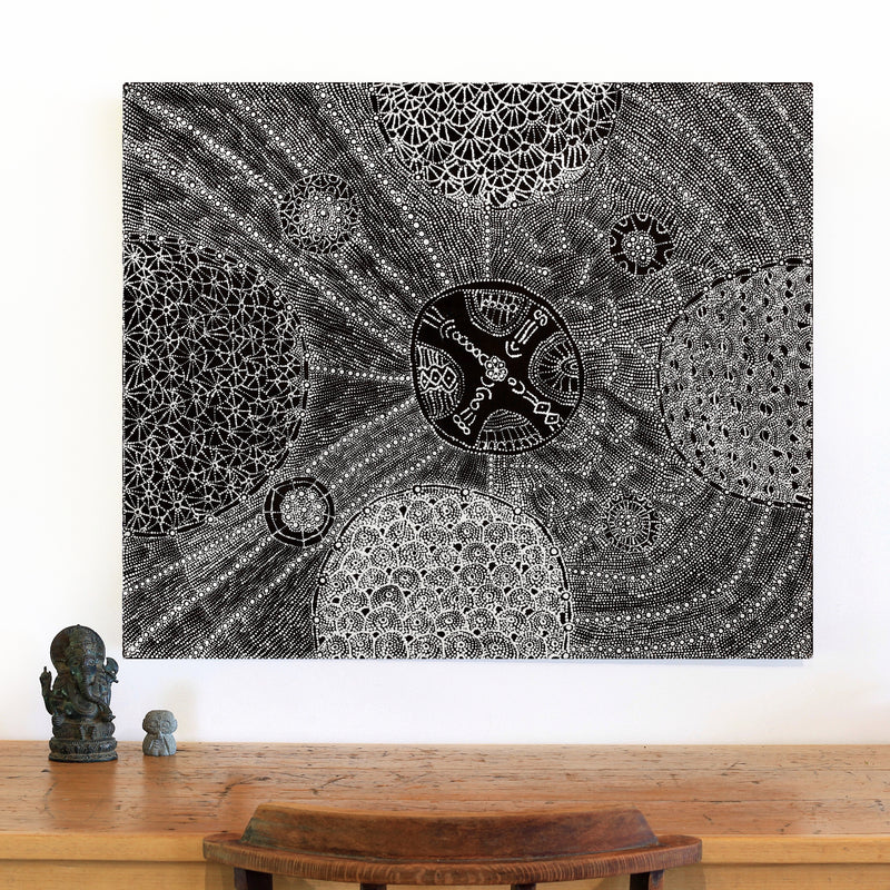 Aboriginal Artwork by Hilda Nakamarra Rogers, Lukarrara Jukurrpa, 107x91cm