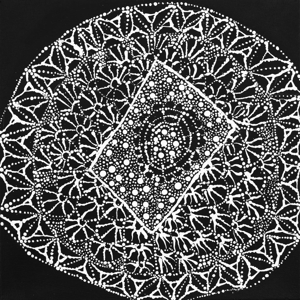 Aboriginal Artwork by Hilda Nakamarra Rogers, Lukarrara Jukurrpa, 30x30cm