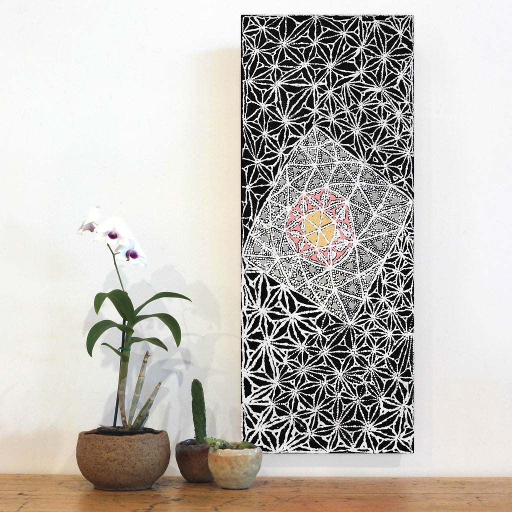 Aboriginal Artwork by Hilda Nakamarra Rogers, Lukarrara Jukurrpa, 76x30cm