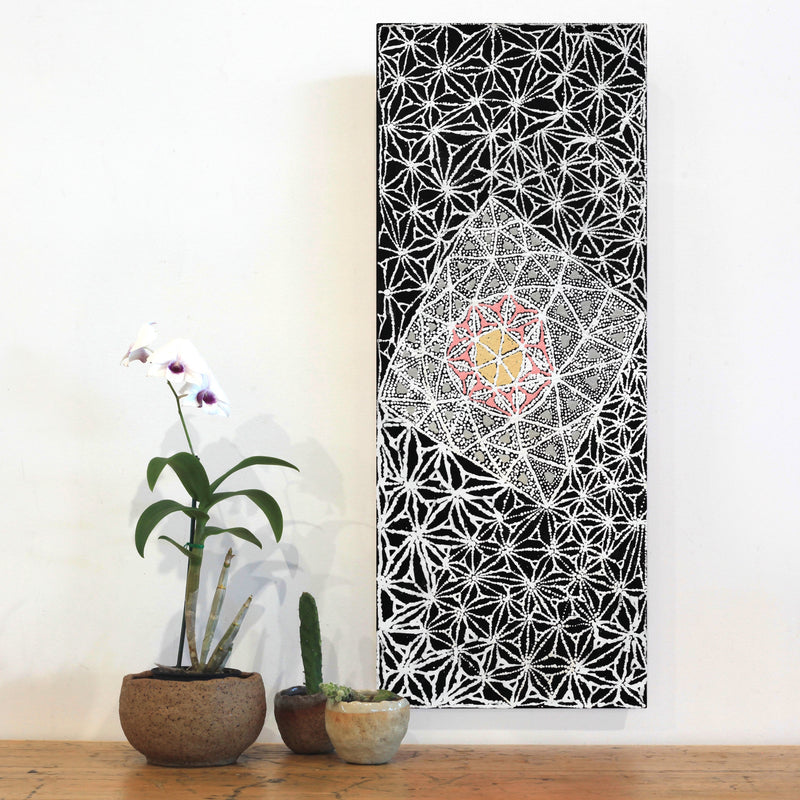 Aboriginal Artwork by Hilda Nakamarra Rogers, Lukarrara Jukurrpa, 76x30cm
