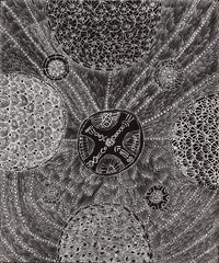 Aboriginal Artwork by Hilda Nakamarra Rogers, Lukarrara Jukurrpa, 107x91cm