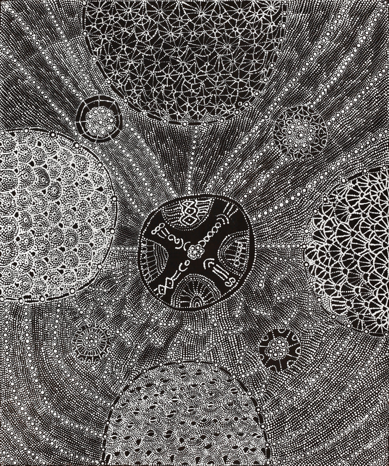 Aboriginal Artwork by Hilda Nakamarra Rogers, Lukarrara Jukurrpa, 107x91cm