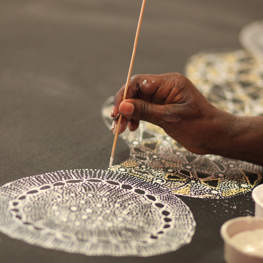 Aboriginal Artwork by Hilda Nakamarra Rogers, Lukarrara Jukurrpa, 182x91cm