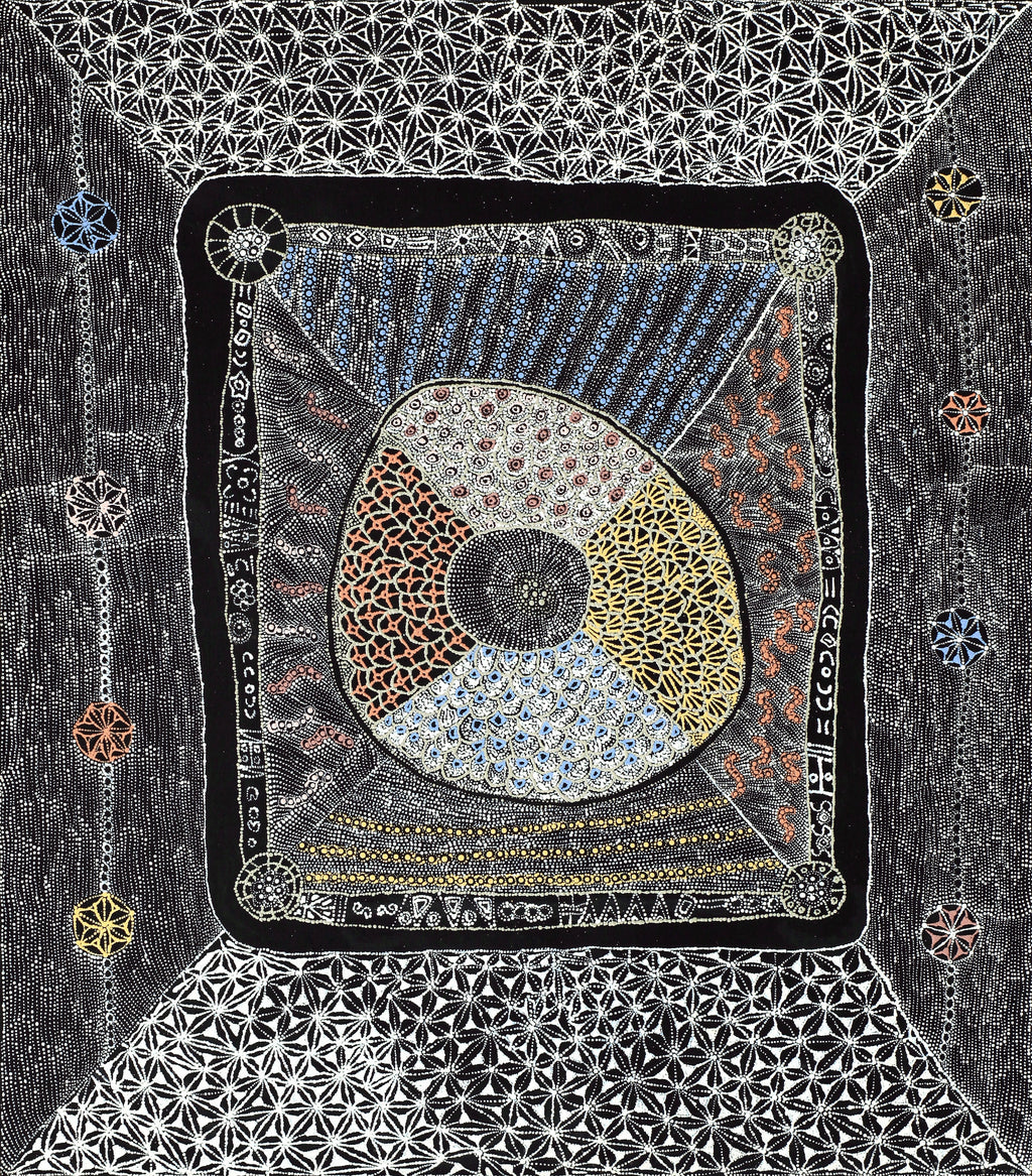 Aboriginal Artwork by Hilda Nakamarra Rogers, Lukarrara Jukurrpa, 122x107cm