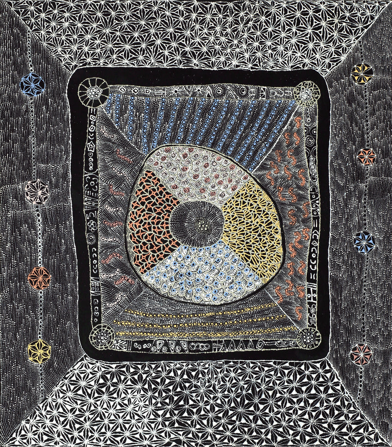Aboriginal Artwork by Hilda Nakamarra Rogers, Lukarrara Jukurrpa, 122x107cm